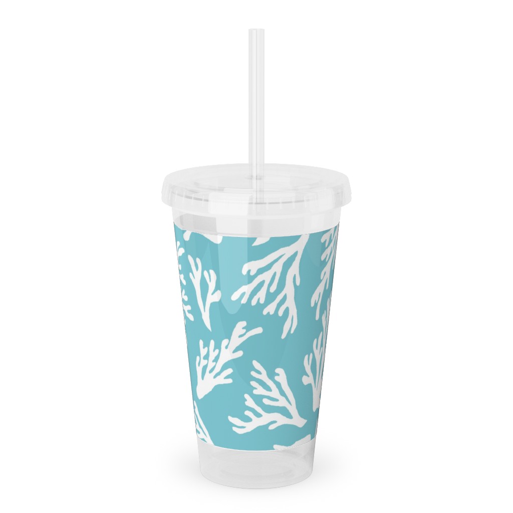 Coral - Turquoise Acrylic Tumbler with Straw, 16oz, Blue