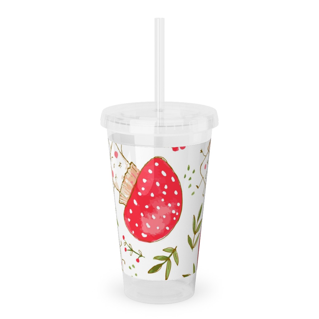 the Happiest Little Mushrooms - Red Acrylic Tumbler with Straw, 16oz, Red