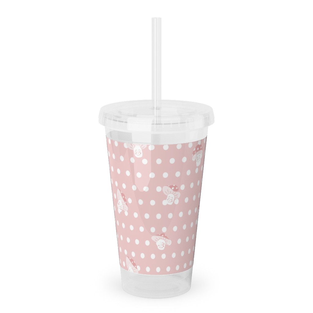 Mushroom and Dots - Pink Acrylic Tumbler with Straw, 16oz, Pink