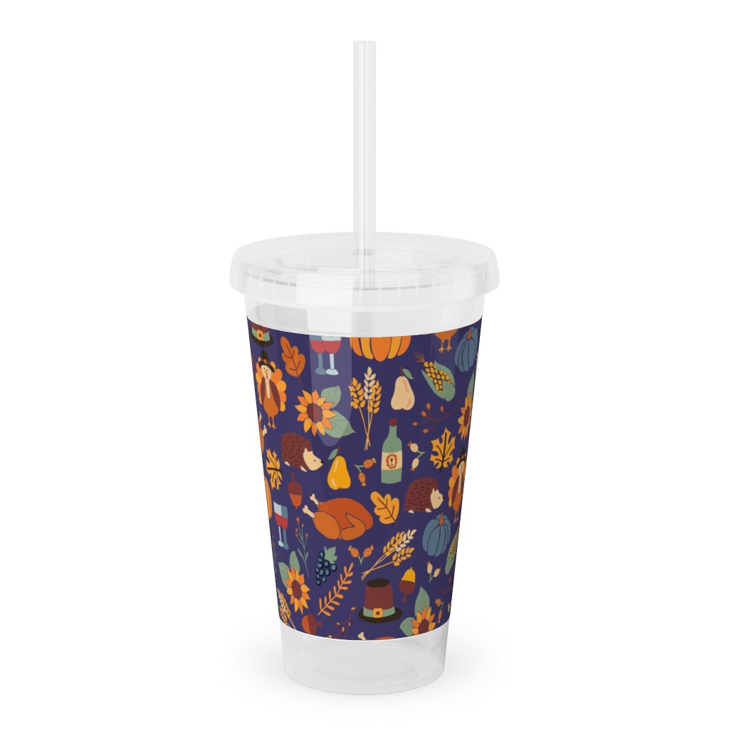 Thanksgiving Table Acrylic Tumbler with Straw, 16oz, Multicolor