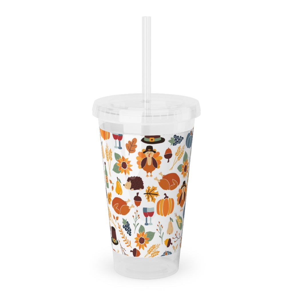 Thanksgiving Table Acrylic Tumbler with Straw, 16oz, Multicolor