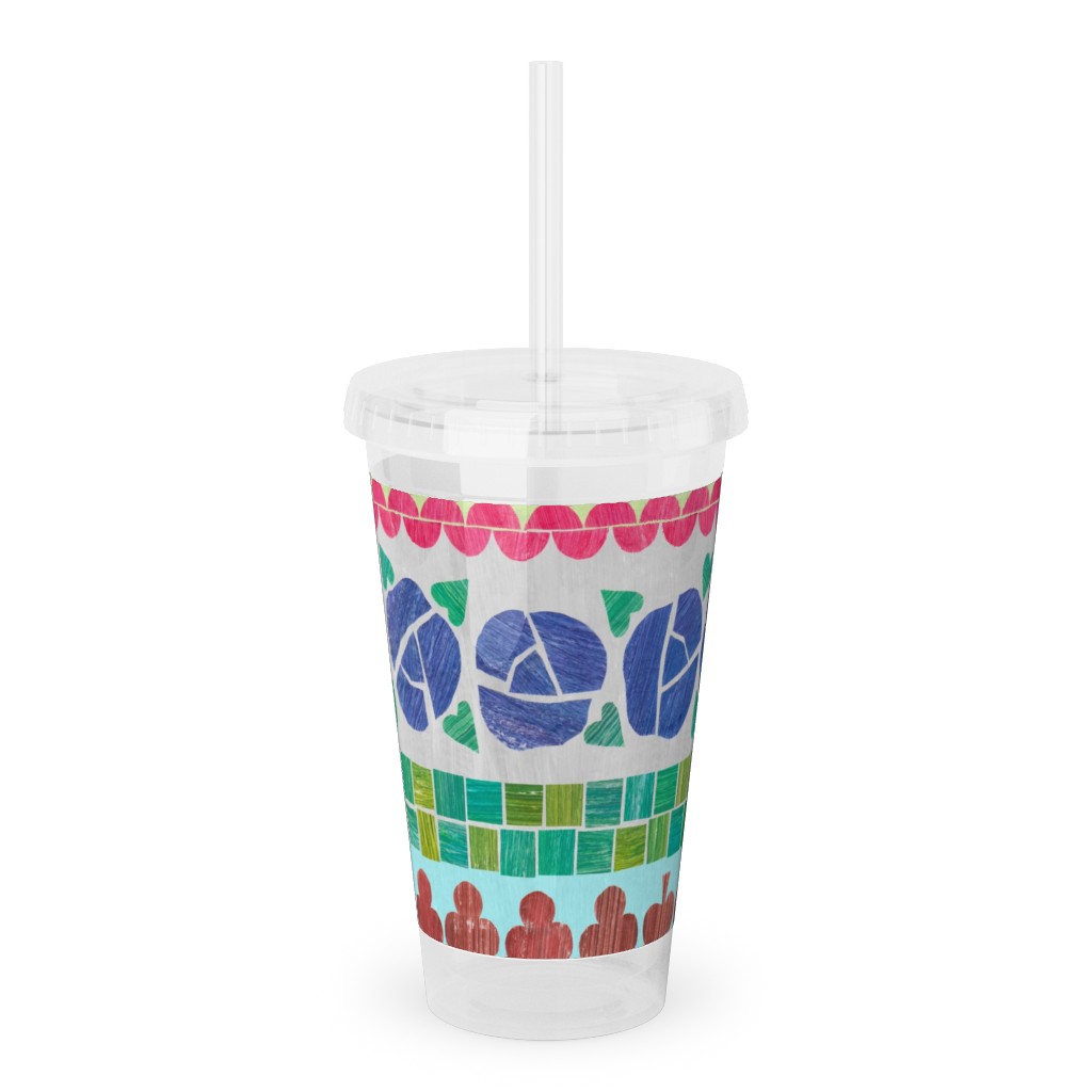 Abstract Wildflowers & Shapes - Multi Acrylic Tumbler with Straw, 16oz, Multicolor