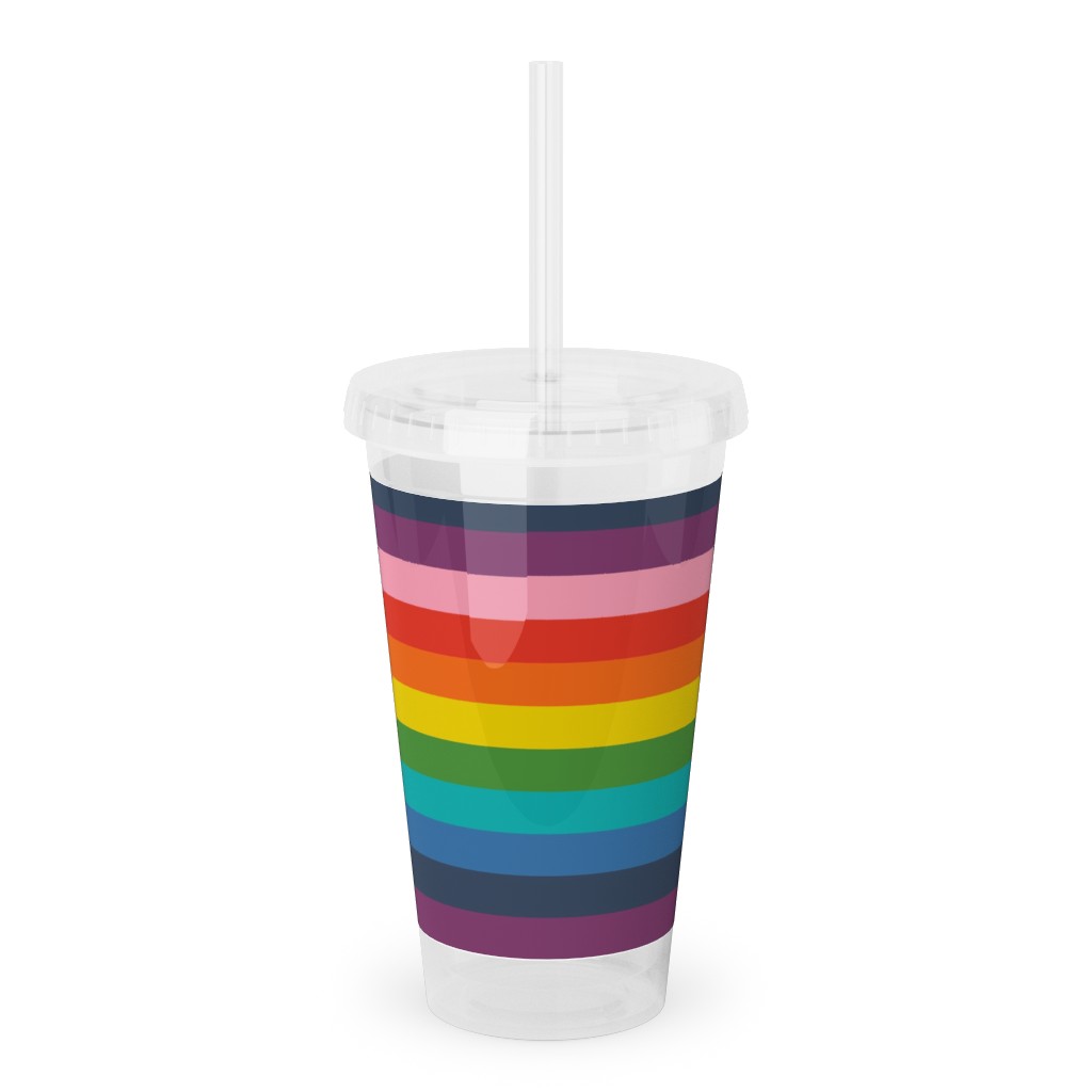 Colorful Live - Rainbow Stripe Acrylic Tumbler with Straw, 16oz, Multicolor