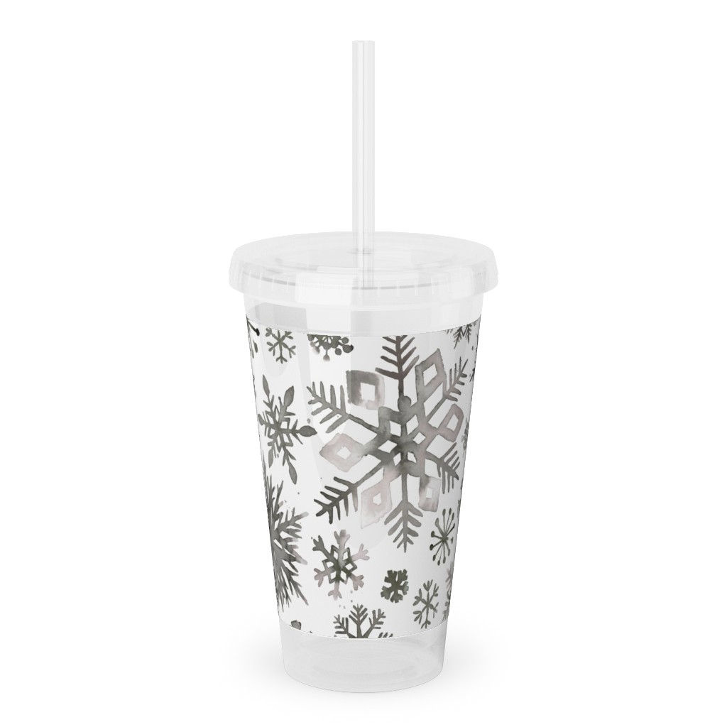 Winter Snowflakes - Gray Acrylic Tumbler with Straw, 16oz, Gray