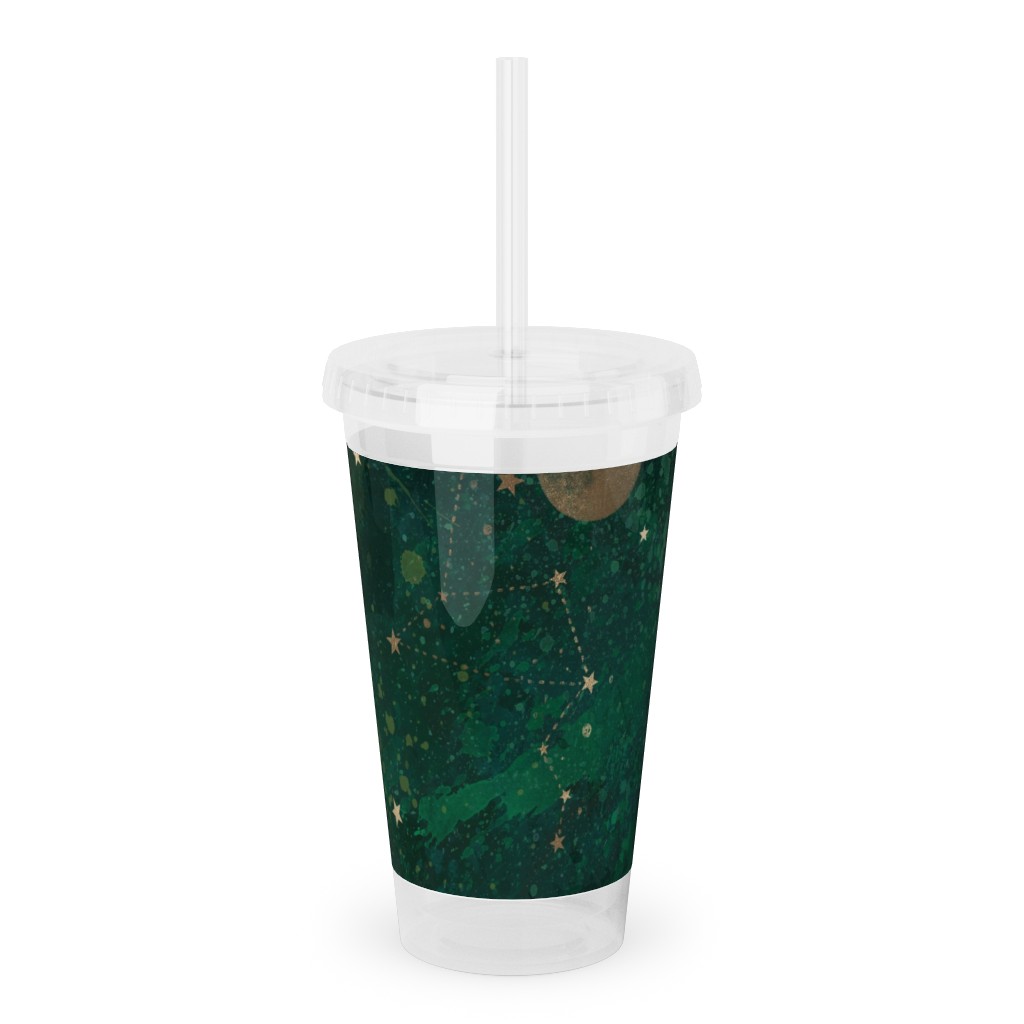 Moon and Stars - Green Acrylic Tumbler with Straw, 16oz, Green
