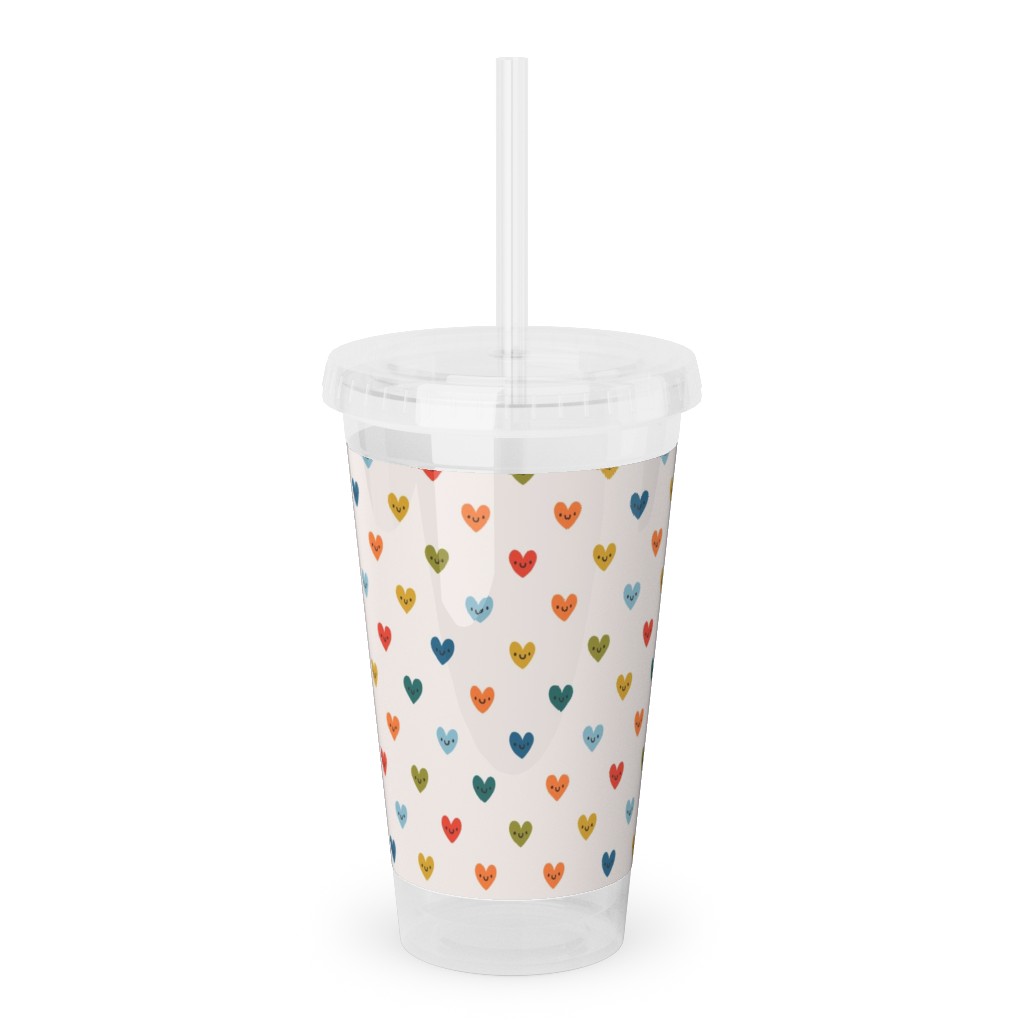 Cute Colored Hearts - Multi Acrylic Tumbler with Straw, 16oz, Multicolor