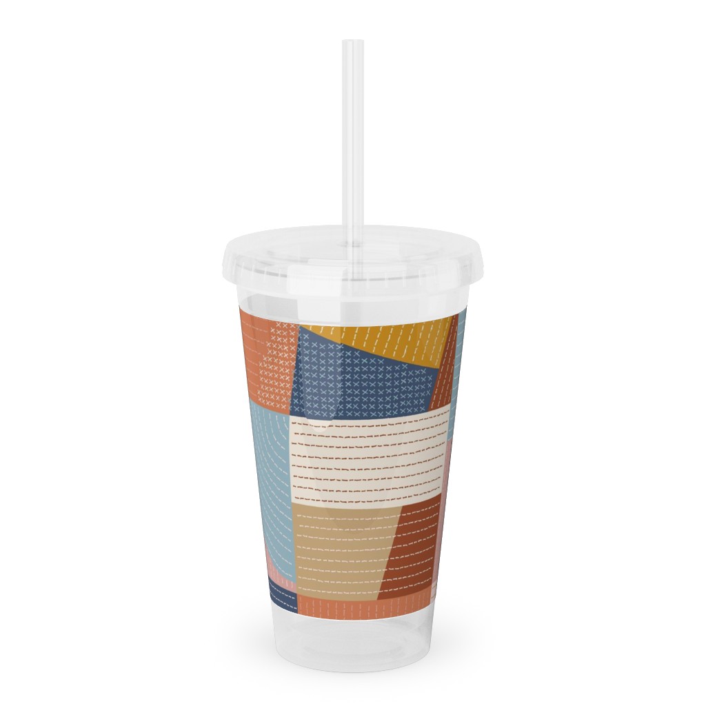 Modern Patchwork - Multi Acrylic Tumbler with Straw, 16oz, Multicolor