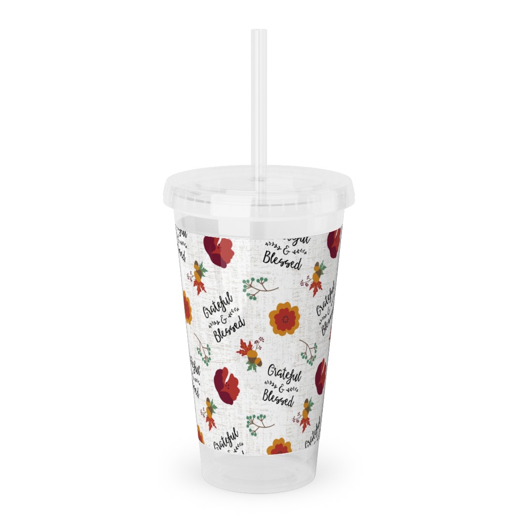 Grateful & Blessed Acrylic Tumbler with Straw, 16oz, Multicolor