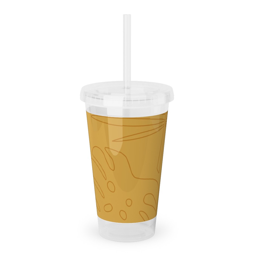 Tropical Leaves Gold Acrylic Tumbler with Straw Shutterfly