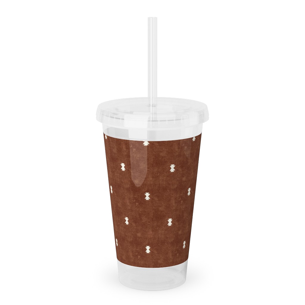 Bohemian Aztec Simple - Brandywine Acrylic Tumbler with Straw, 16oz, Brown