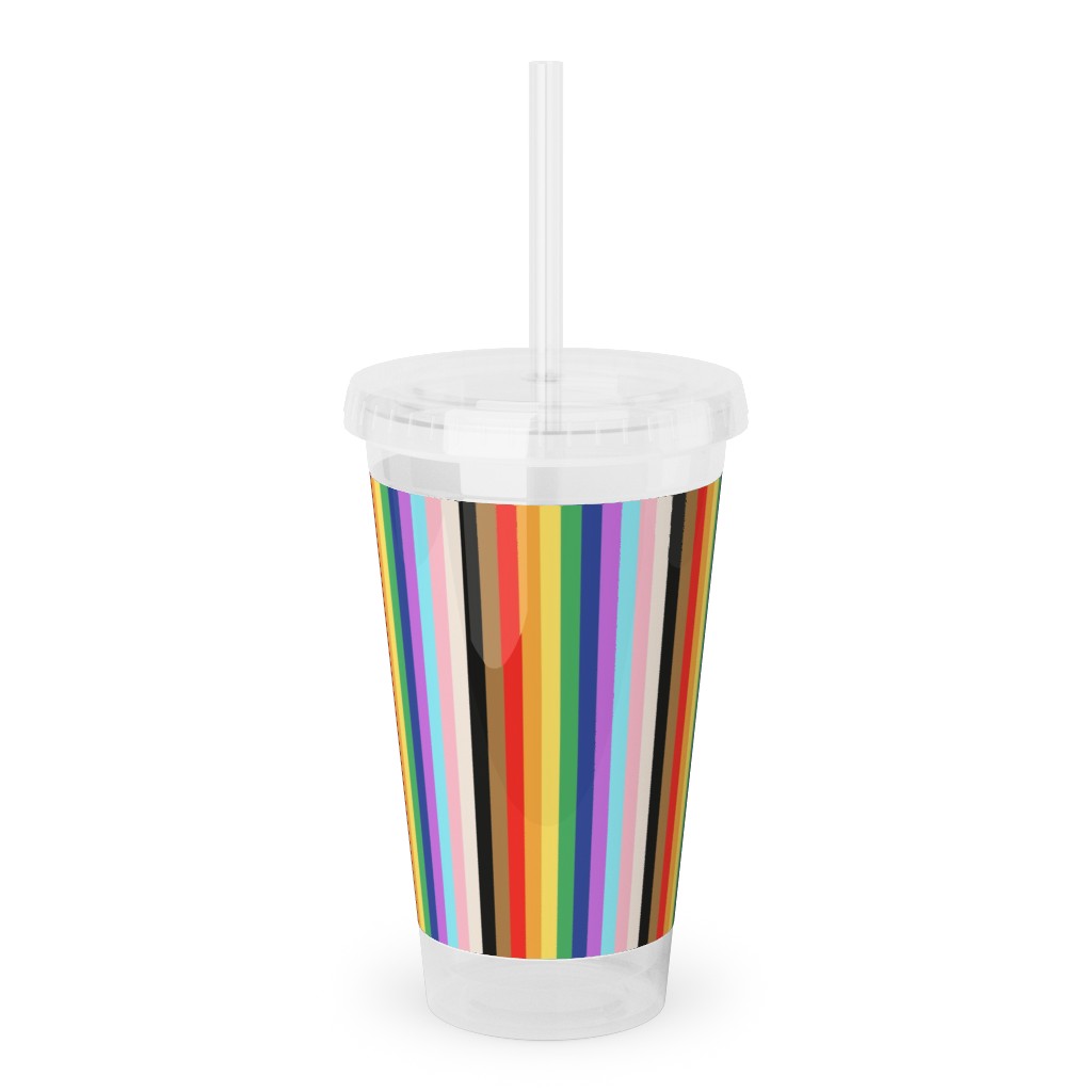 Lgbtq Stripes - Rainbow Pride Flag - Vertical Acrylic Tumbler with Straw, 16oz, Multicolor