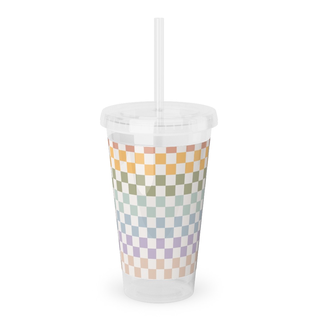 Boho Rainbow Checks Plaid - Multi Acrylic Tumbler with Straw, 16oz, Multicolor