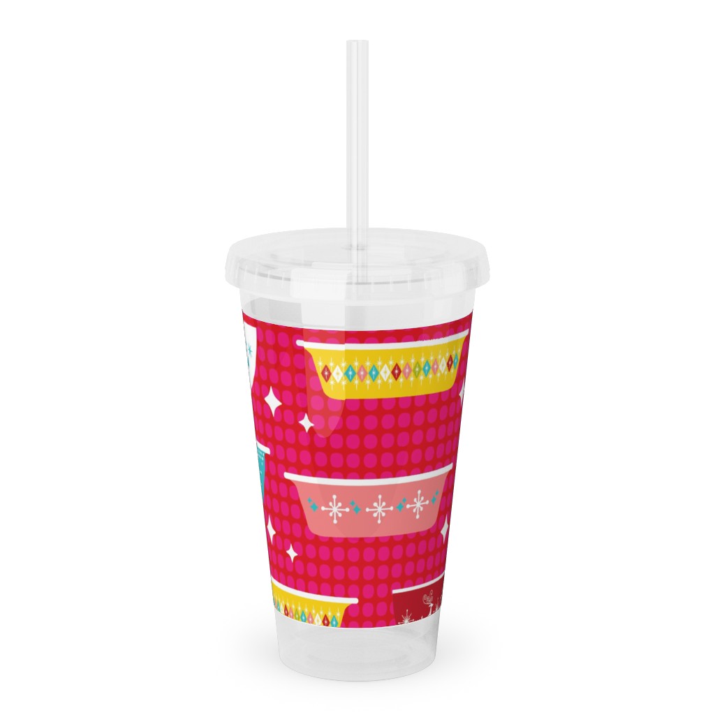 Christmas Dishes Acrylic Tumbler with Straw, 16oz, Multicolor