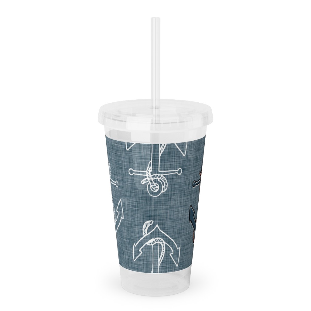 Anchors Away - Textured Blue Acrylic Tumbler with Straw, 16oz, Blue