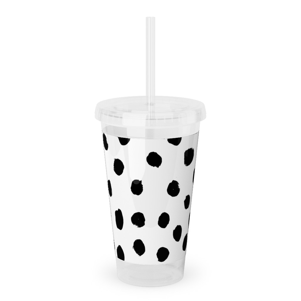 Soft Painted Dots Acrylic Tumbler with Straw, 16oz, White