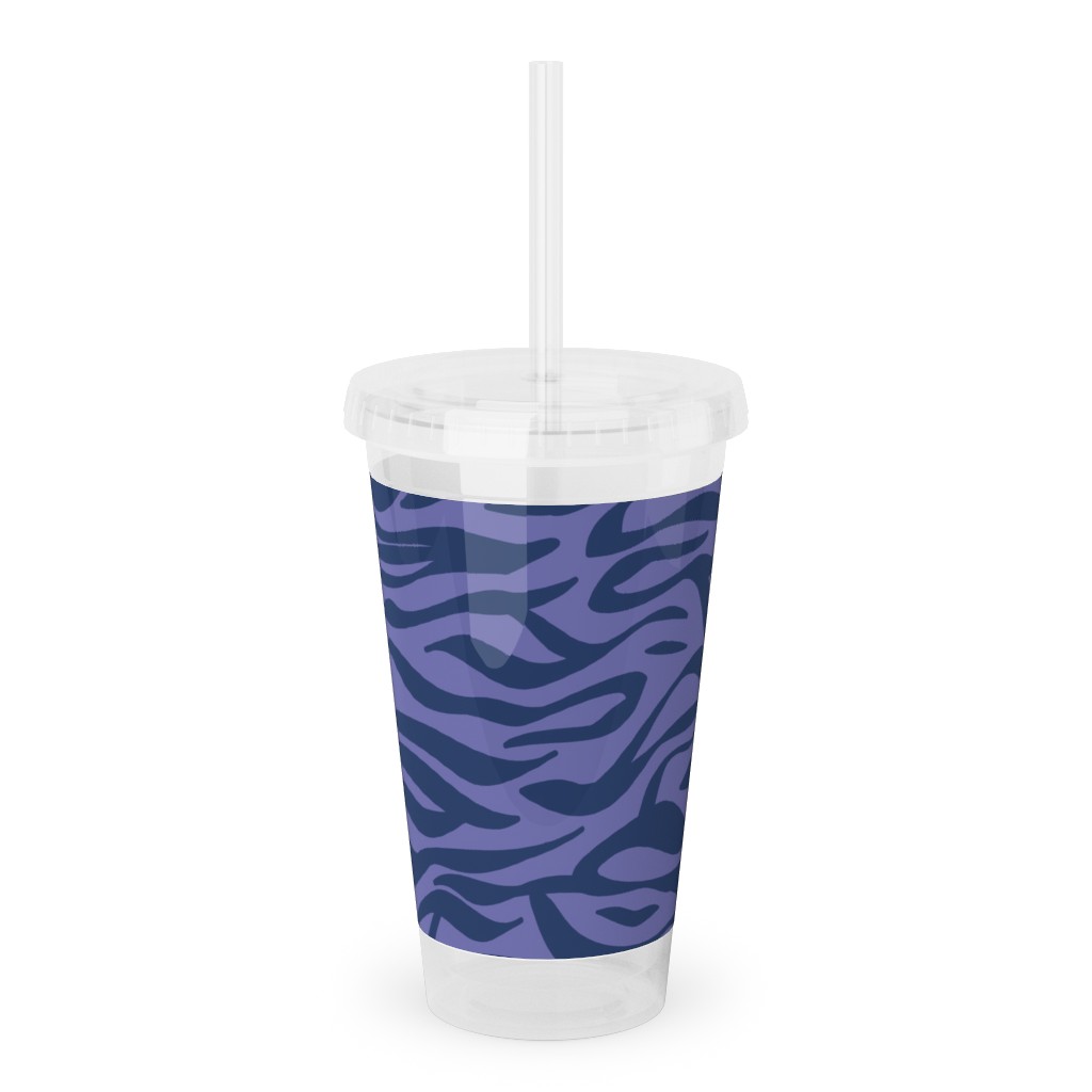 zebra animal print purple acrylic tumbler with straw
