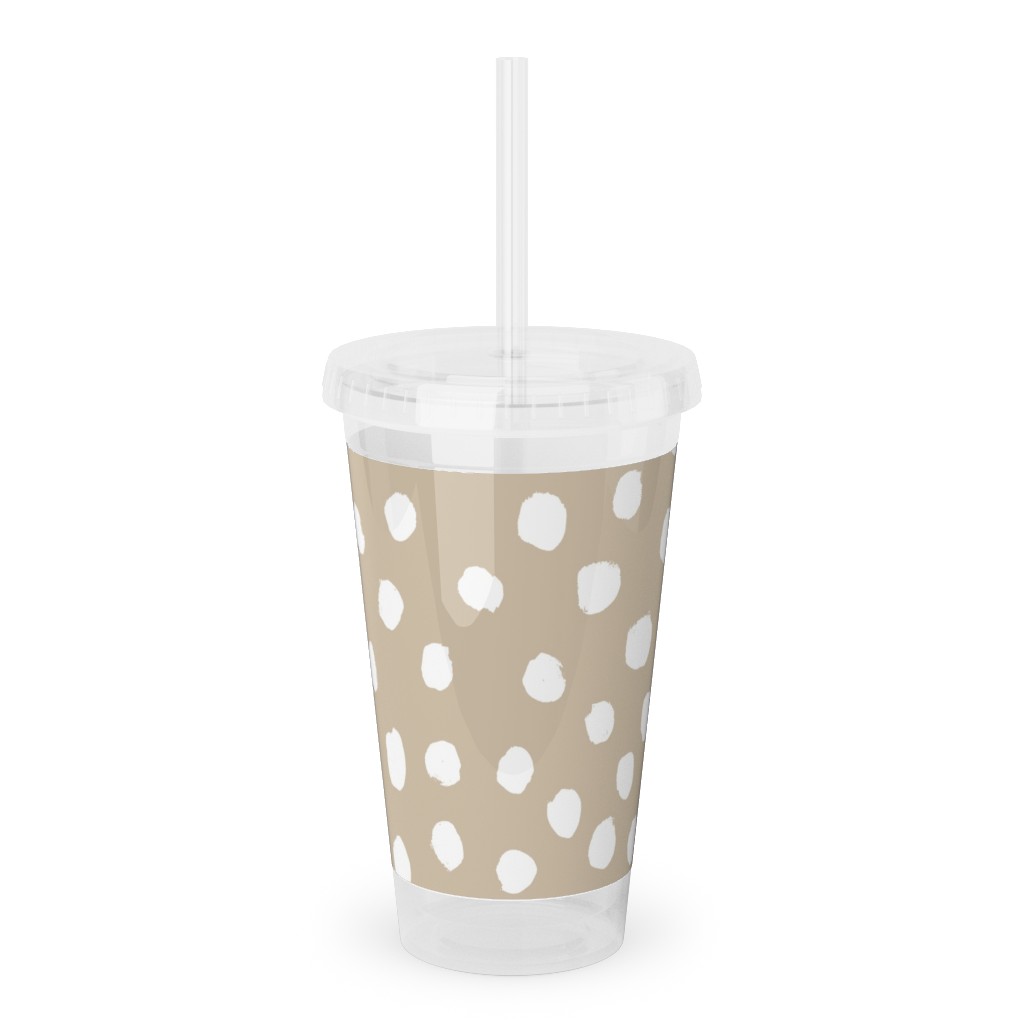 Soft Painted Dots Acrylic Tumbler with Straw, 16oz, Beige