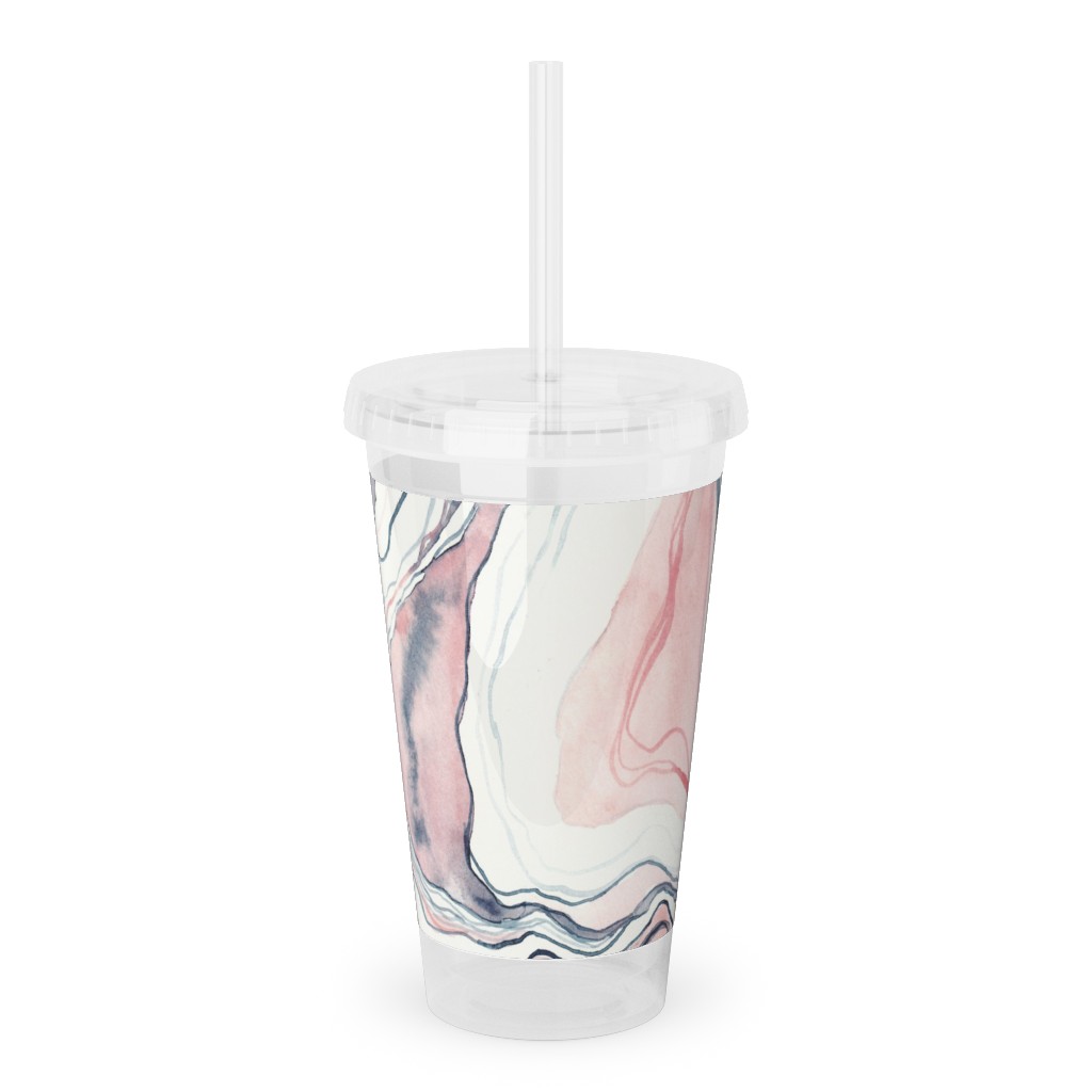 Watercolor Marble Acrylic Tumbler with Straw, 16oz, Pink