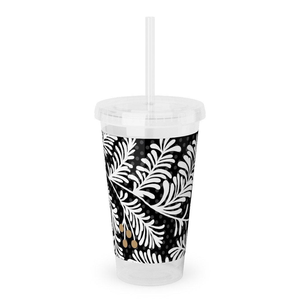 Winter Branches Acrylic Tumbler with Straw, 16oz, Black