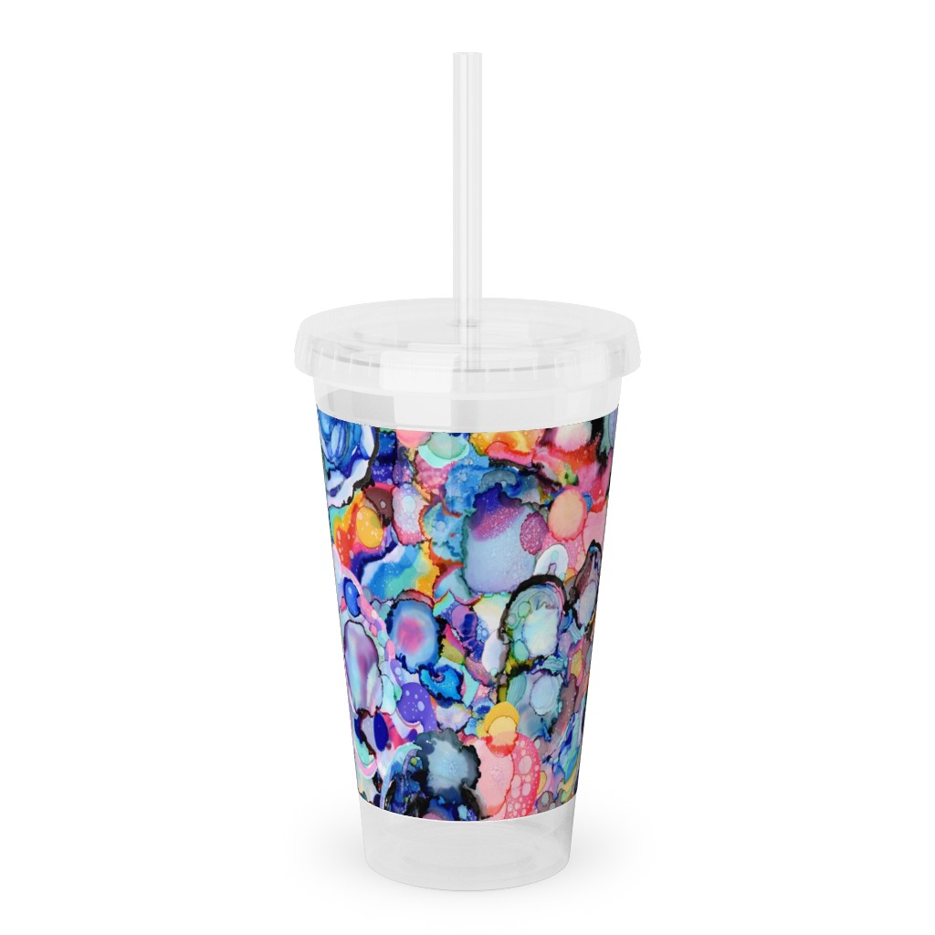 Rainbow Ink Abstract - Multi Acrylic Tumbler with Straw, 16oz, Multicolor
