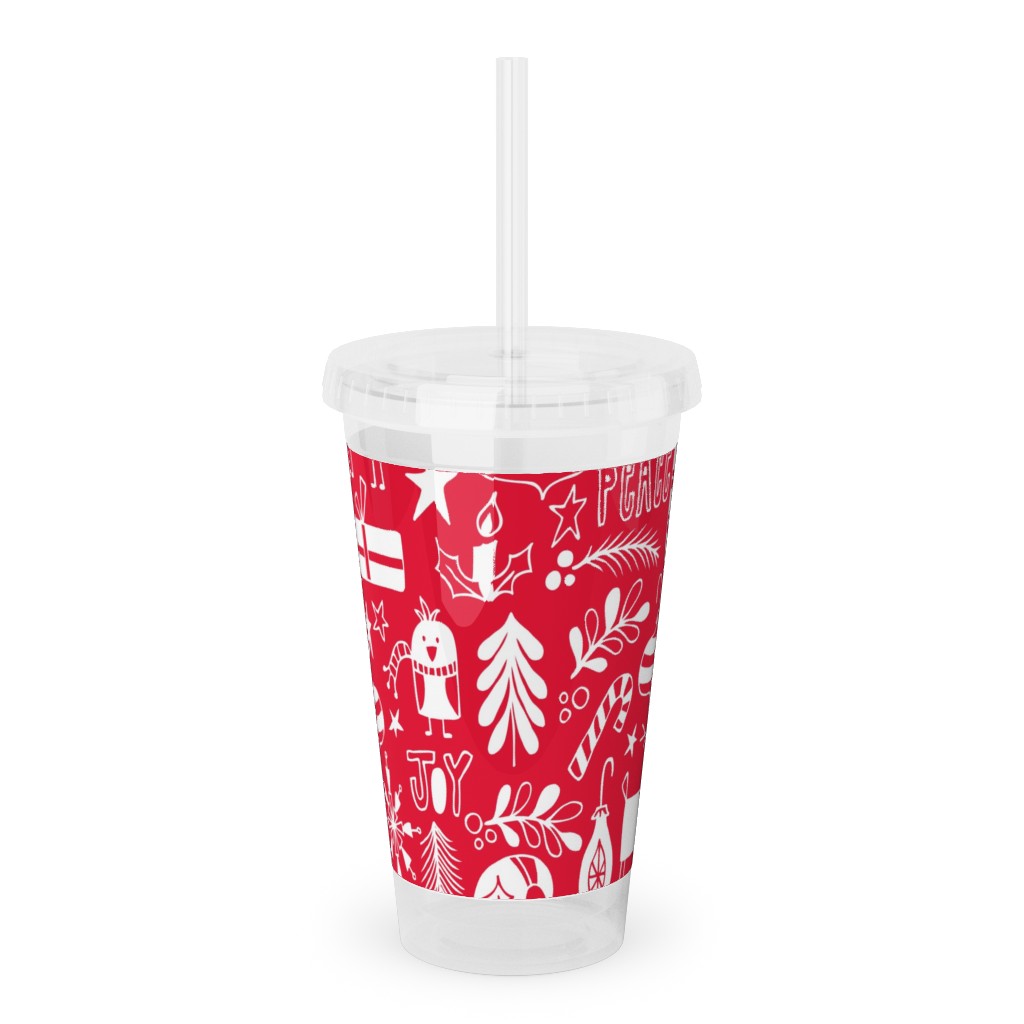 Peace & Joy Christmas - Red Acrylic Tumbler with Straw, 16oz, Red