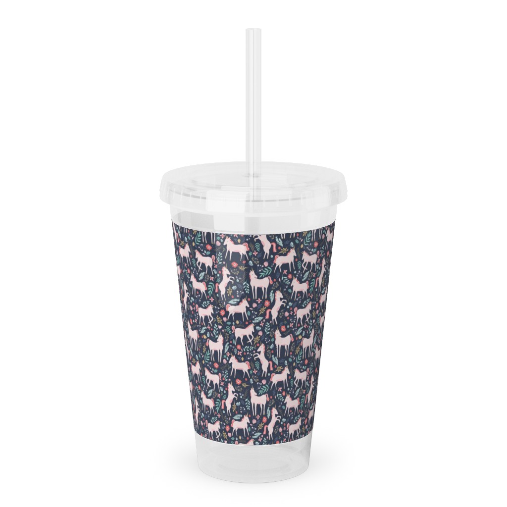 Pink Unicorn Fields - Dark Acrylic Tumbler with Straw, 16oz, Multicolor