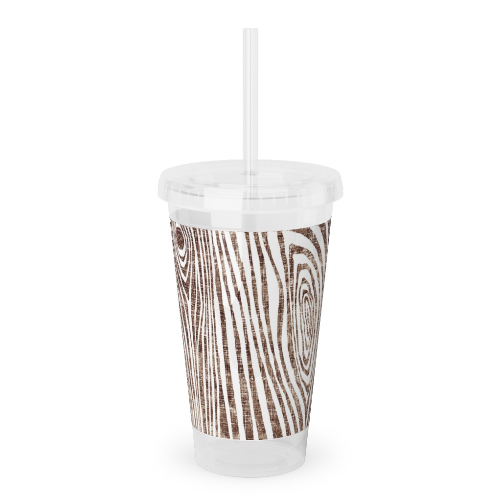 Woodgrain Driftwood Acrylic Tumbler with Straw, 16oz, Brown