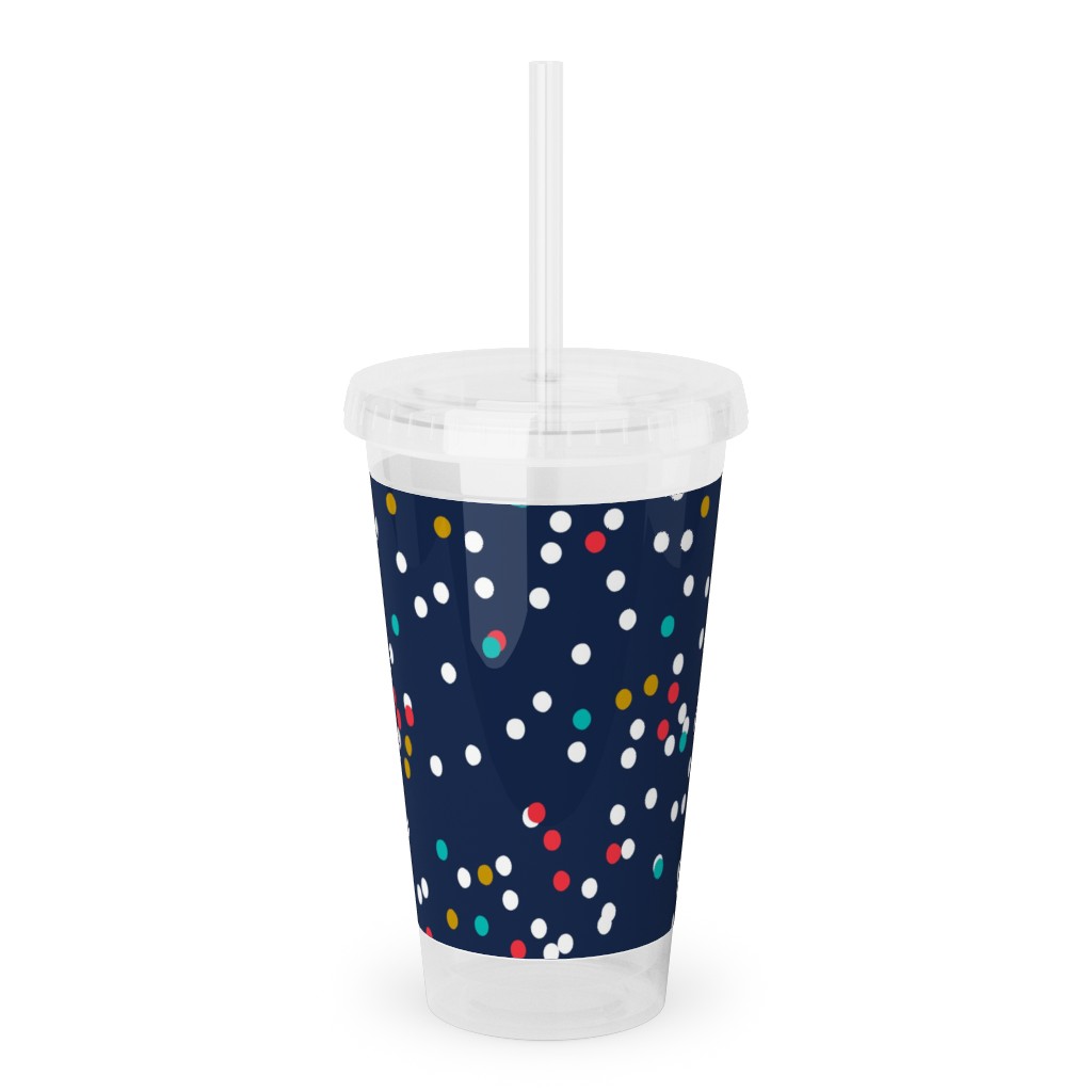 Fun-Fetti - Polka Dot - Navy Blue Acrylic Tumbler with Straw, 16oz, Blue