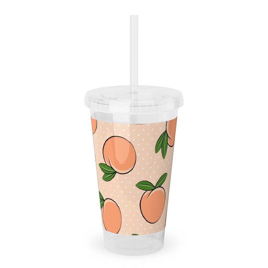 Peachy Polka Dots - Peach Acrylic Tumbler with Straw, 16oz, Orange