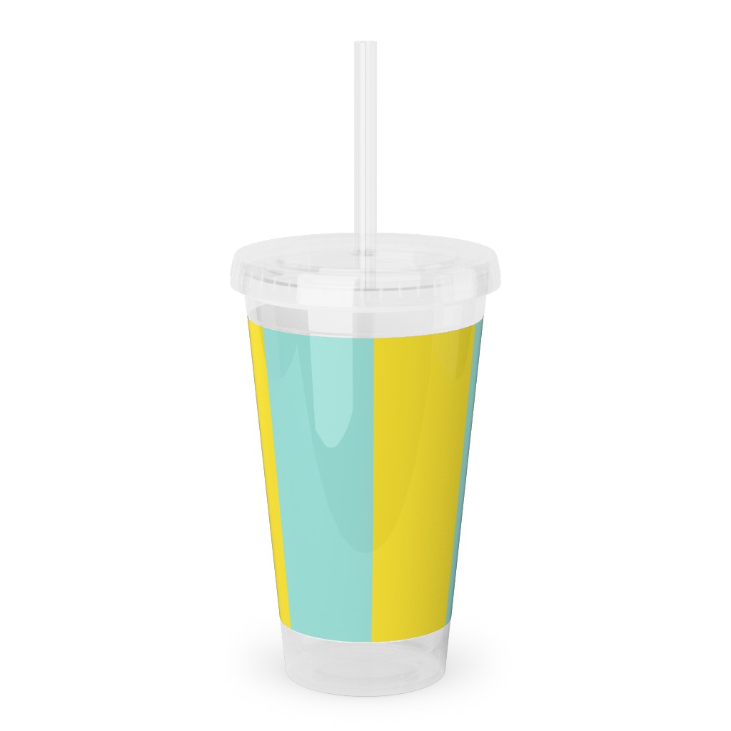Vertical Stripes Acrylic Tumbler with Straw, 16oz, Blue