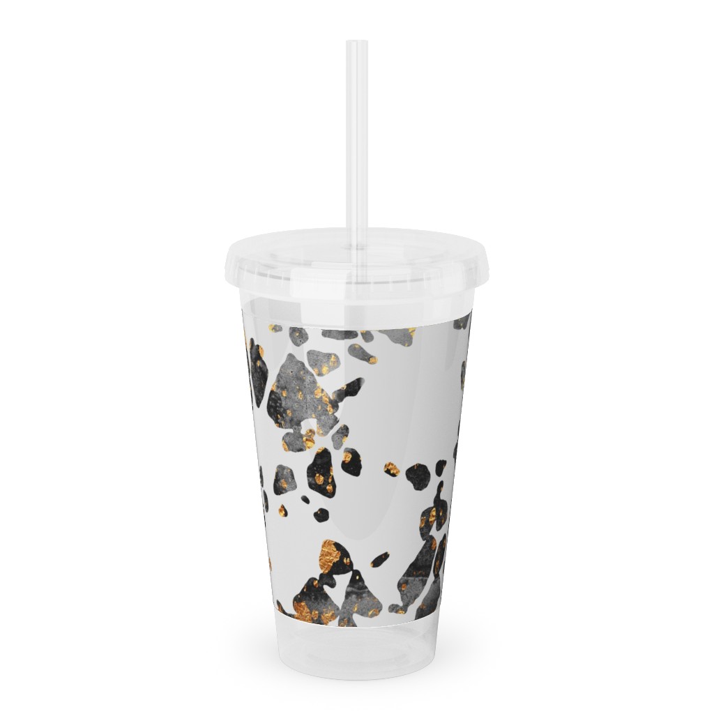 Gold Speckled Terrazzo Acrylic Tumbler with Straw, 16oz, Black