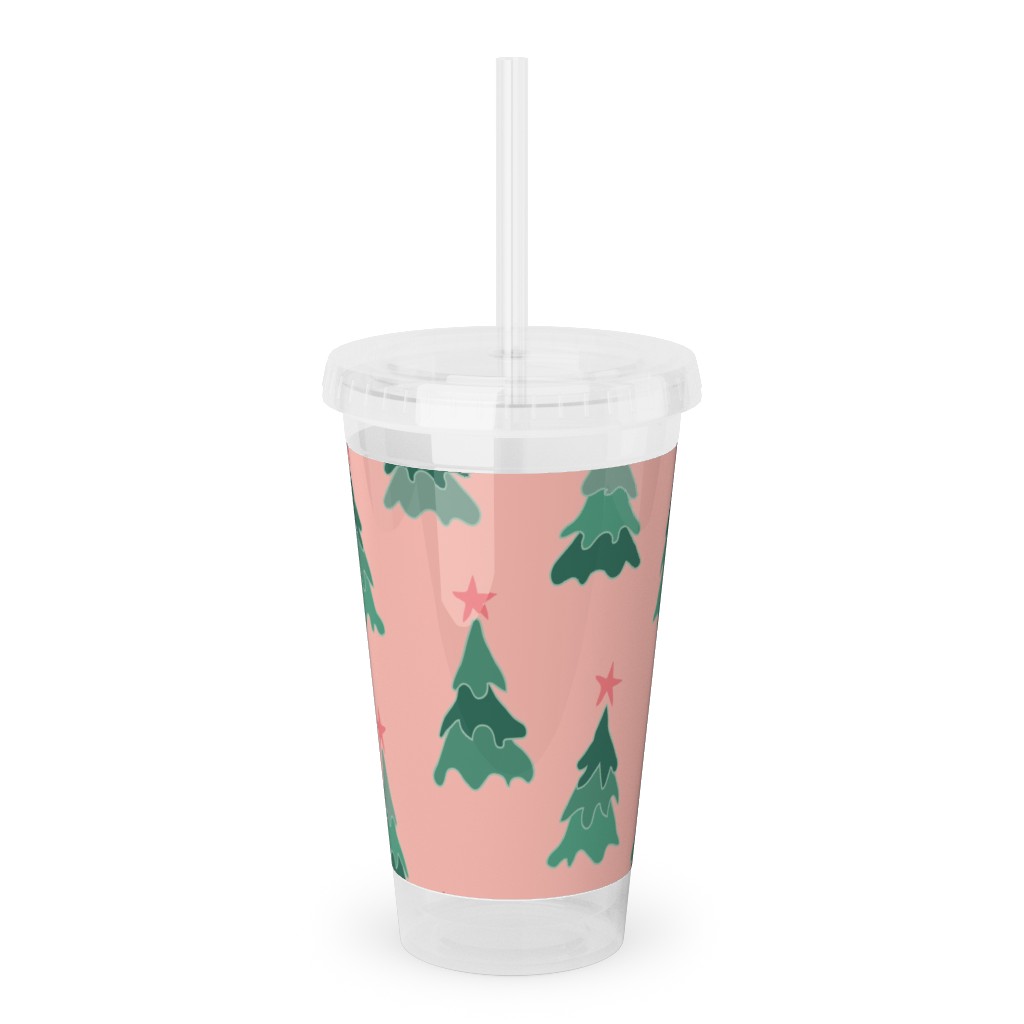 Modern Christmas Trees Acrylic Tumbler with Straw, 16oz, Pink