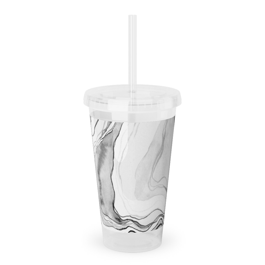 Watercolor Marble Acrylic Tumbler with Straw, 16oz, Gray