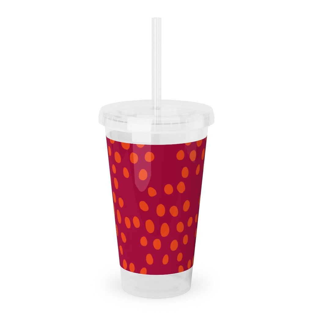 Hexagon Dots - Red and Orange Acrylic Tumbler with Straw, 16oz, Red