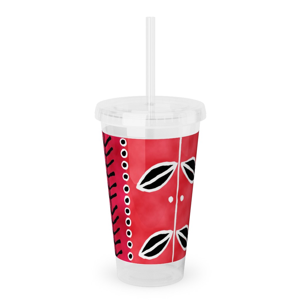 Ribbons Acrylic Tumbler with Straw, 16oz, Red