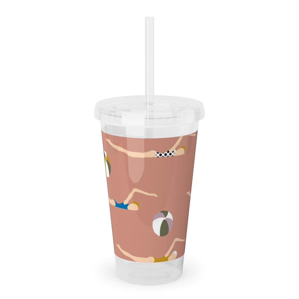 New Nautical Beach Babes - Muddy Clay Acrylic Tumbler with Straw, 16oz, Pink