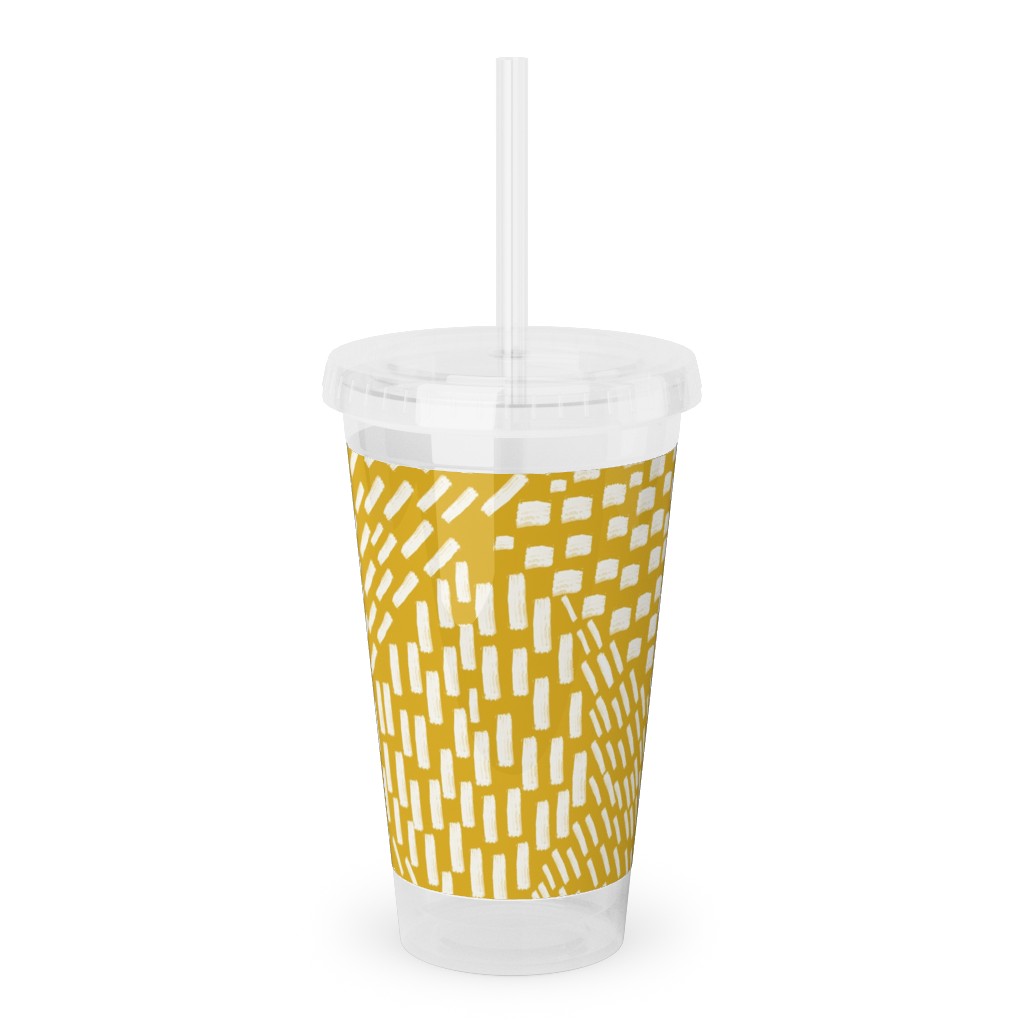Abstract Brushstrokes Acrylic Tumbler with Straw, 16oz, Yellow