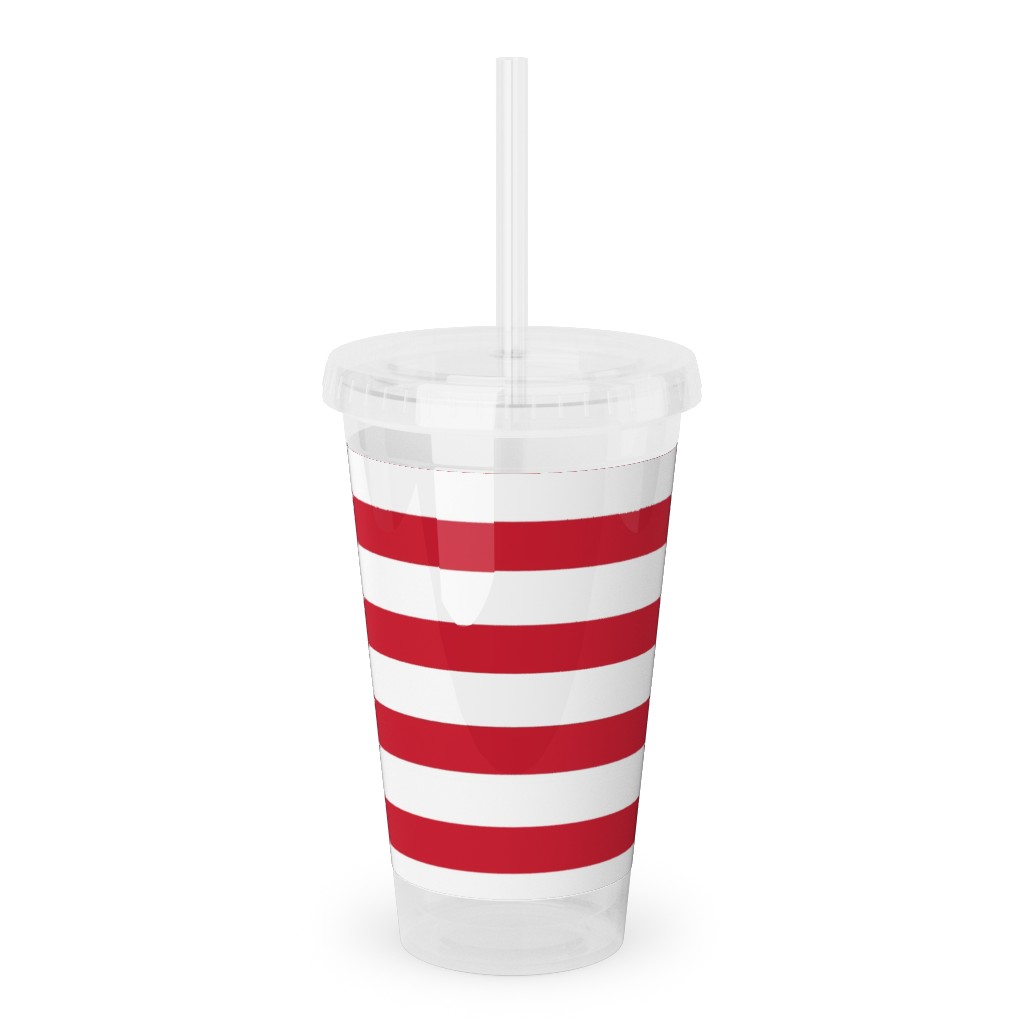 Stripes - Red and White Acrylic Tumbler with Straw, 16oz, Red