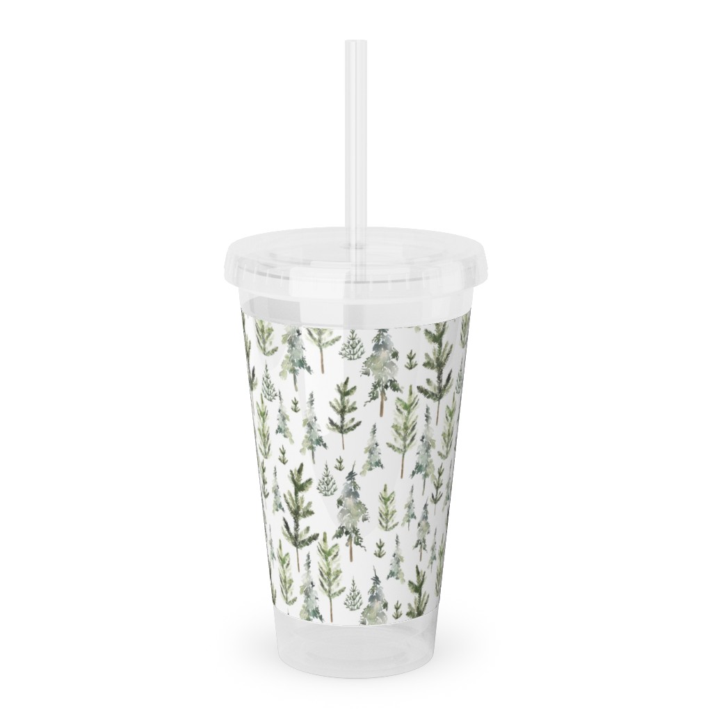 Winter Landscape Acrylic Tumbler with Straw, 16oz, Green