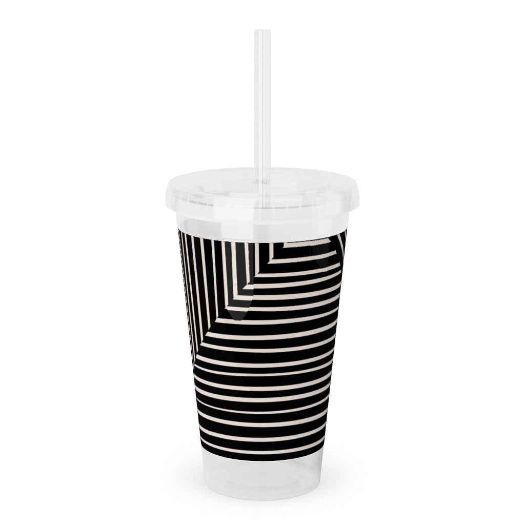 Angles and Lines Acrylic Tumbler with Straw, 16oz, Gray