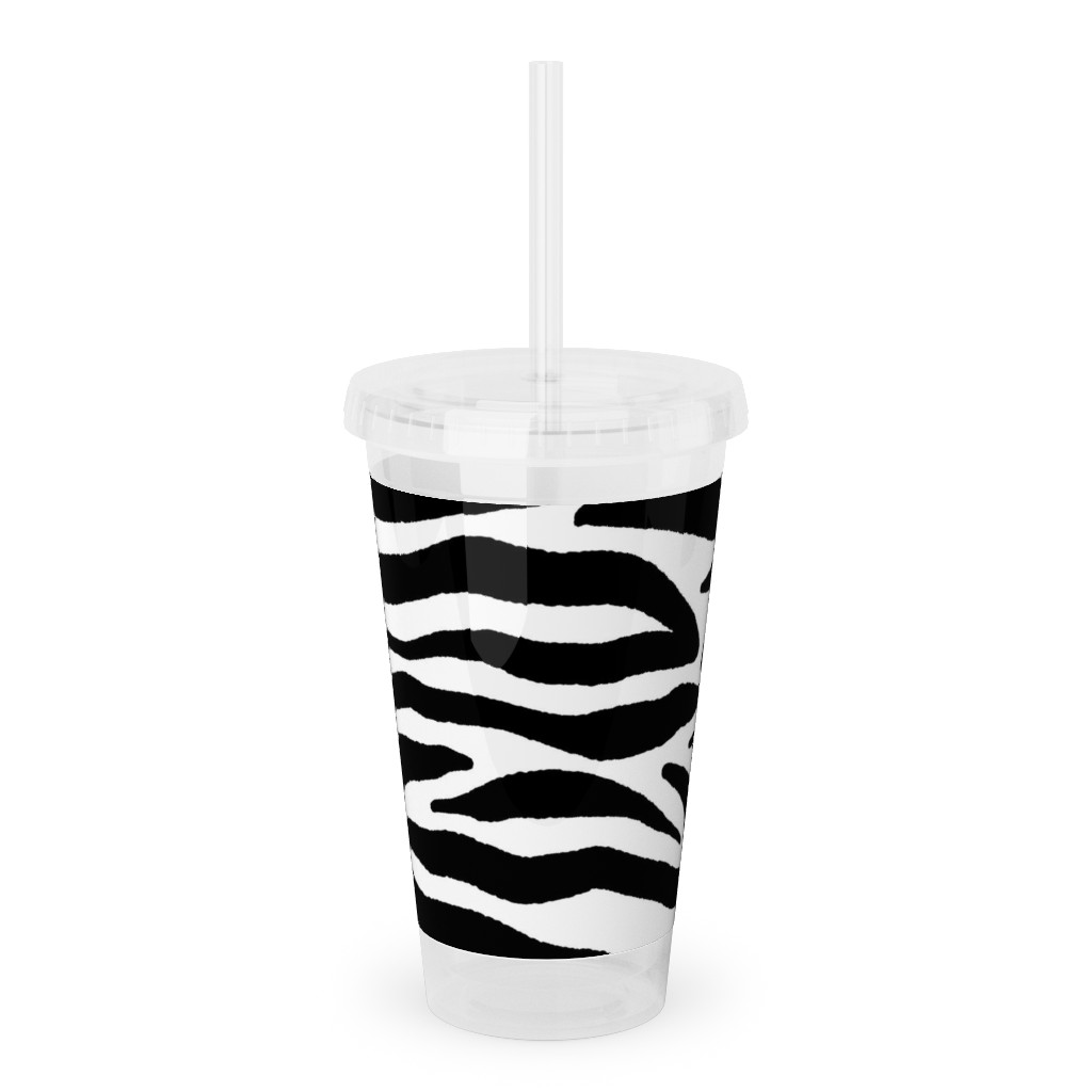 Zebra Print - Black and White Acrylic Tumbler with Straw, 16oz, Black
