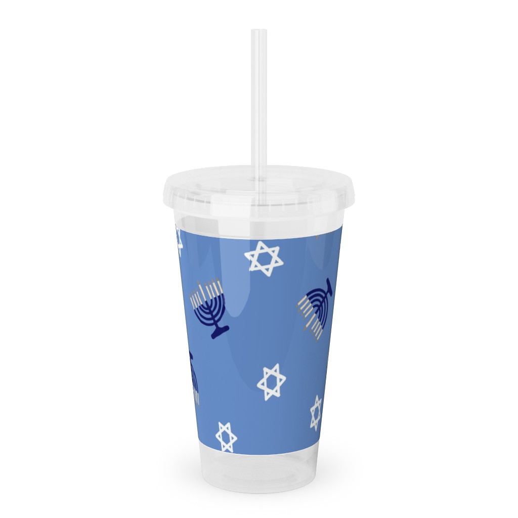 Hanukkah - Blue Acrylic Tumbler with Straw, 16oz, Blue