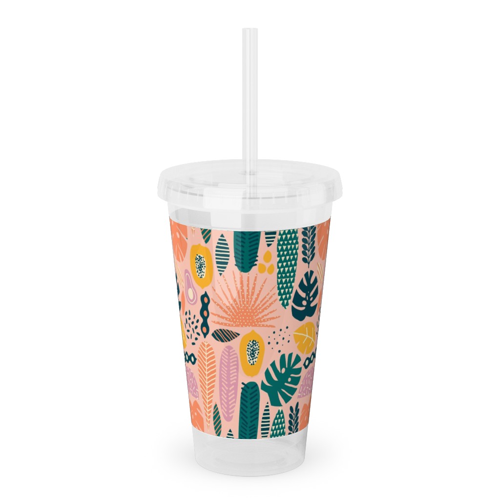 Hawaii Floral - Pink Acrylic Tumbler with Straw, 16oz, Multicolor