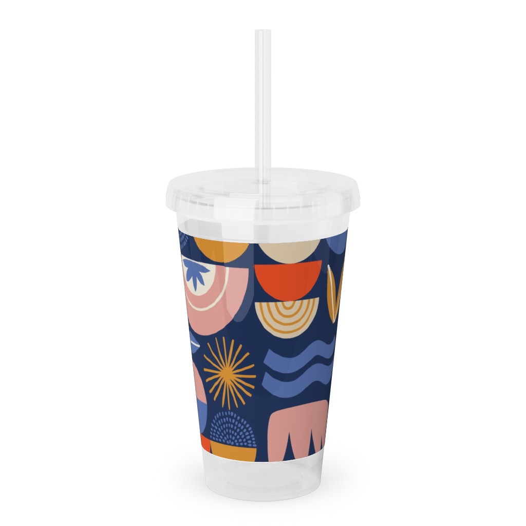 Colorful Geometry - Dark Acrylic Tumbler with Straw, 16oz, Multicolor