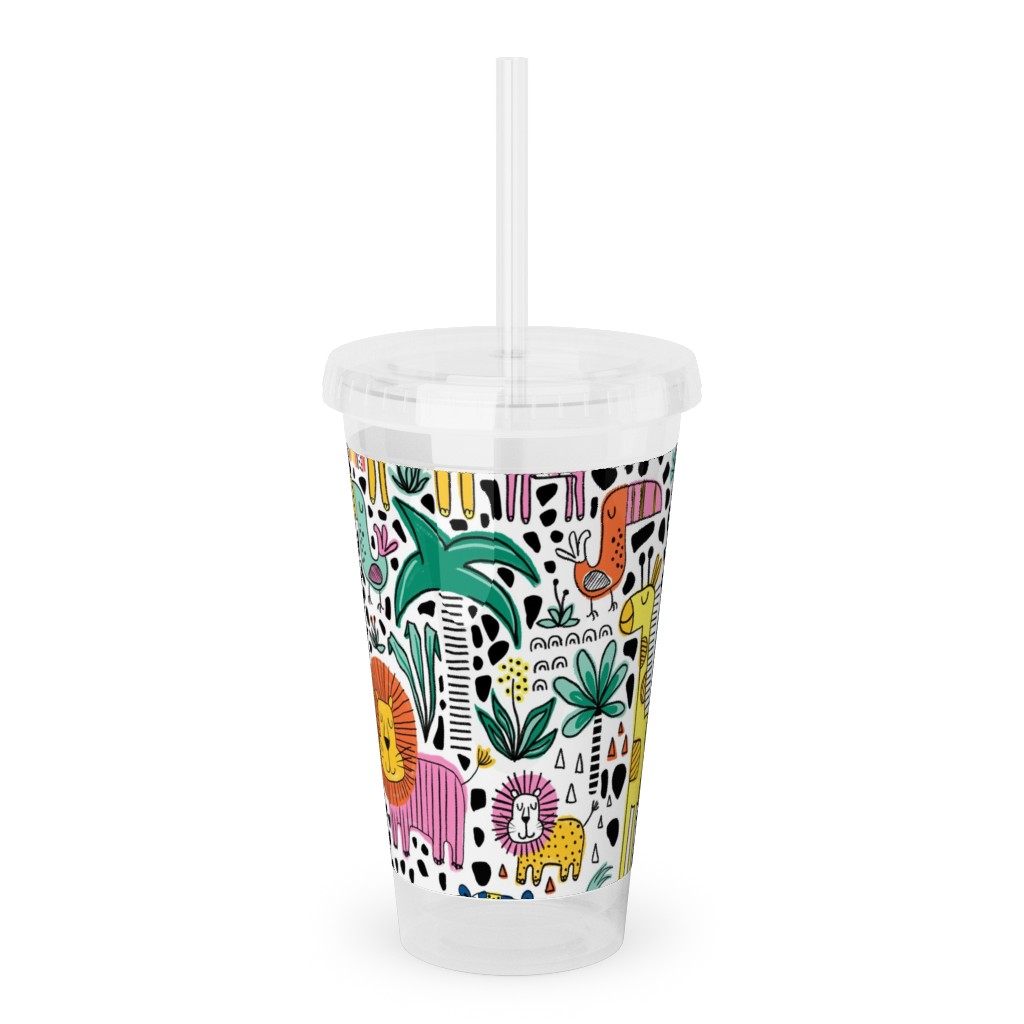 Safari Fun - Multi Acrylic Tumbler with Straw, 16oz, Multicolor