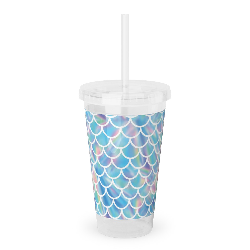 Mermaid Scales - Blue Acrylic Tumbler with Straw, 16oz, Blue