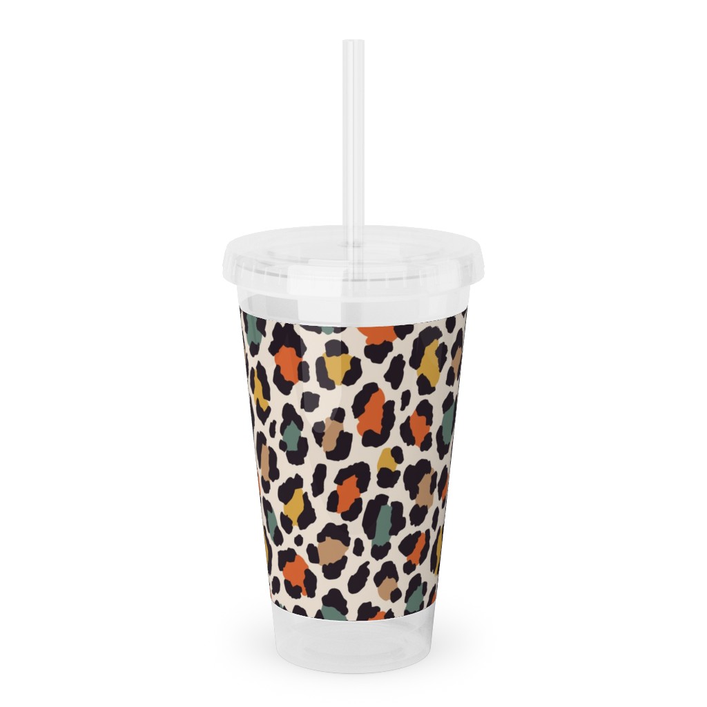 Colored Leopard Print - Mulit Acrylic Tumbler with Straw, 16oz, Multicolor