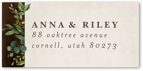 Woodgrain Floral Address Label, Brown, Address Label, Matte