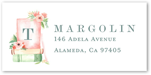 Stacked Books Address Label, Pink, Address Label, Matte, Shrimp