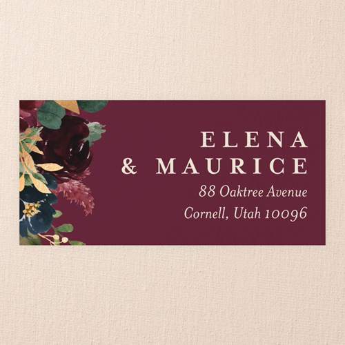 Bouquet Garland Wedding Address Label, Purple, Address Label, Matte, Spiced Wine